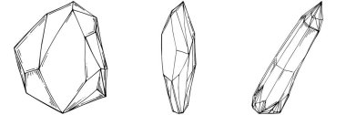 Cristal vector illustration. Abstract modern geometric objects with diamond shapes, crystals. Black and white hand draw.