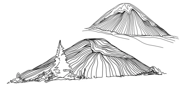 冬の山の手のスケッチ 山の白い背景にスケッチ ロゴのための雪の山の峰と形状 — ストックベクタ