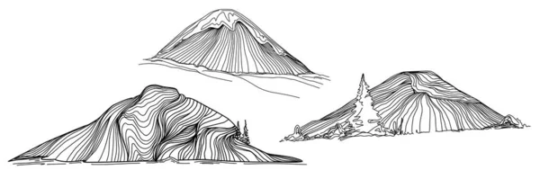Χειροποίητο Σκίτσο Χειμερινών Βουνών Βουνά Σκιτσάρουν Λευκό Φόντο Χιονισμένες Βουνοκορφές — Διανυσματικό Αρχείο