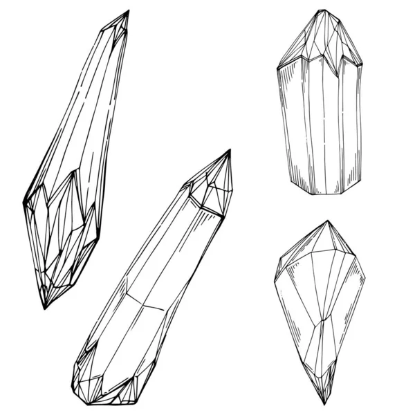 Cristal vector illustration. Abstract modern geometric objects with diamond shapes, crystals. Black and white hand draw.