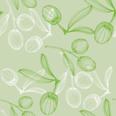Seamless pattern with olive branch. Olive branches sketch. Vector hand drawing wildflower for background, texture, wrapper pattern.