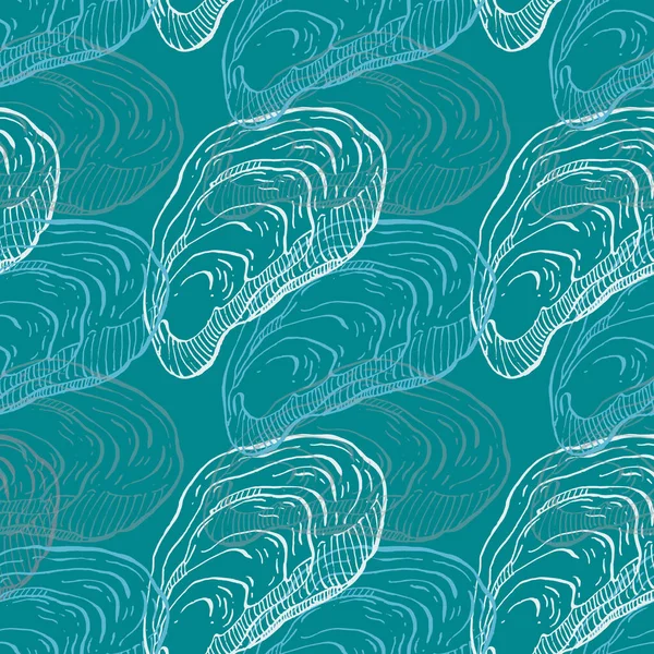 Bezešvé Ústřice Ručně Kreslený Náčrt Vektorové Mořské Plody Ilustrace Měkkýši — Stockový vektor