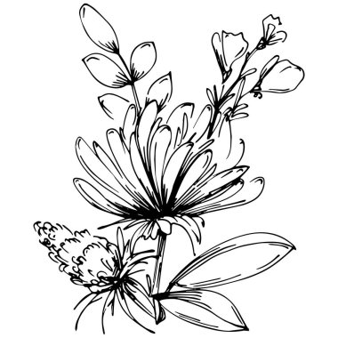 Siyah ve beyaz oymalı çiçeklerin vektör çizimi. Boyama kitabı için dekoratif öge, ambalaj çizimi.