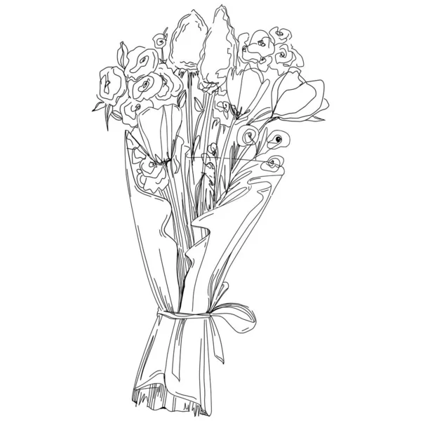 Wektorowa Ilustracja Czarno Białych Grawerowanych Kwiatów Element Dekoracyjny Kolorowanki Opakowanie — Wektor stockowy