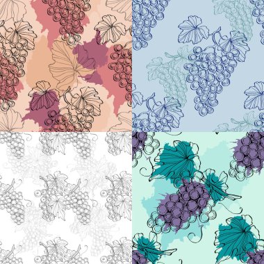 Seamless pattern with grape branch. Wineyard retro wallpaper. Garden background Sketch wild flower for background, texture, wrapper pattern, frame or border.