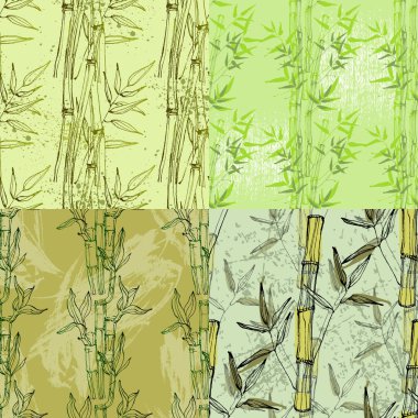 Set Seamless pattern of bamboo leaf background. Floral seamless texture with leaves.