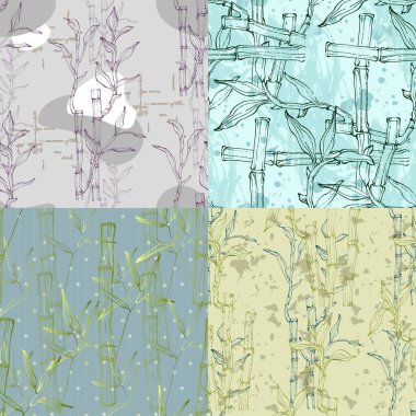 Set Seamless pattern of bamboo leaf background. Floral seamless texture with leaves.