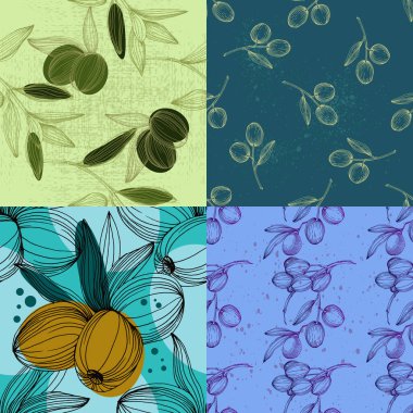 Seamless pattern with olive branch. Olive branches sketch. Vector hand drawing wildflower for background, texture, wrapper pattern.