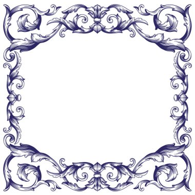 Border and Frame with baroque style. Ornament elements for your design. Black and white color. Floral engraving decoration for postcards or invitations for social media.