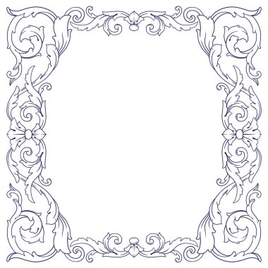 Border and Frame with baroque style. Ornament elements for your design. Black and white color. Floral engraving decoration for postcards or invitations for social media.
