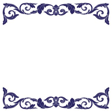 Border and Frame with baroque style. Ornament elements for your design. Black and white color. Floral engraving decoration for postcards or invitations for social media.