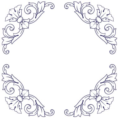 Border and Frame with baroque style. Ornament elements for your design. Black and white color. Floral engraving decoration for postcards or invitations for social media.