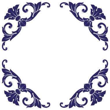 Border and Frame with baroque style. Ornament elements for your design. Black and white color. Floral engraving decoration for postcards or invitations for social media.