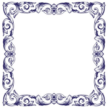 Border and Frame with baroque style. Ornament elements for your design. Black and white color. Floral engraving decoration for postcards or invitations for social media.