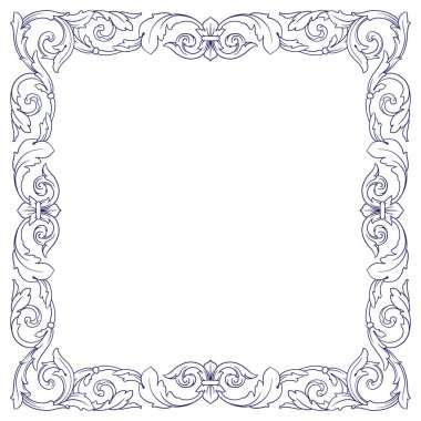 Border and Frame with baroque style. Ornament elements for your design. Black and white color. Floral engraving decoration for postcards or invitations for social media.