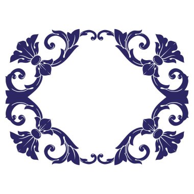 Border and Frame with baroque style. Ornament elements for your design. Black and white color. Floral engraving decoration for postcards or invitations for social media.