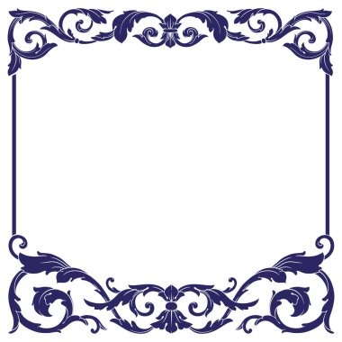 Border and Frame with baroque style. Ornament elements for your design. Black and white color. Floral engraving decoration for postcards or invitations for social media.