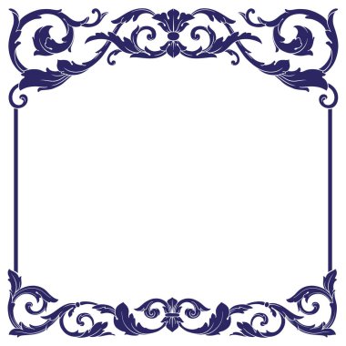 Border and Frame with baroque style. Ornament elements for your design. Black and white color. Floral engraving decoration for postcards or invitations for social media.