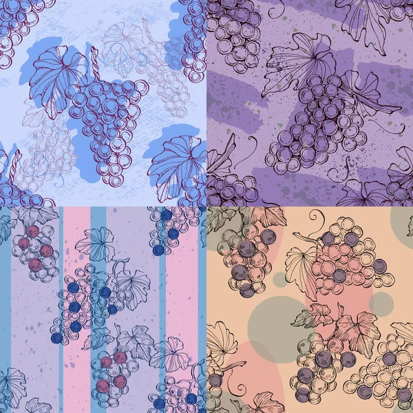 Seamless Pattern Grape Branch Wineyard Retro Wallpaper Garden Background Sketch — Stock Vector