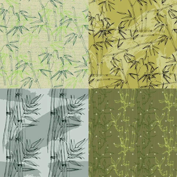 Set Seamless Pattern Bamboo Leaf Background Floral Seamless Texture Leaves — Διανυσματικό Αρχείο