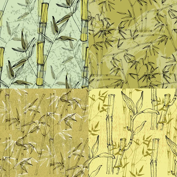 Set Seamless Pattern Bamboo Leaf Background Floral Seamless Texture Leaves — Archivo Imágenes Vectoriales