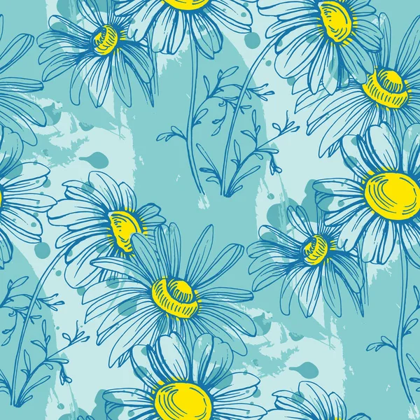 Chamomile Hand Drawing Daisy Seamless Pattern Modern Sketch Style Fabric — Stock Vector