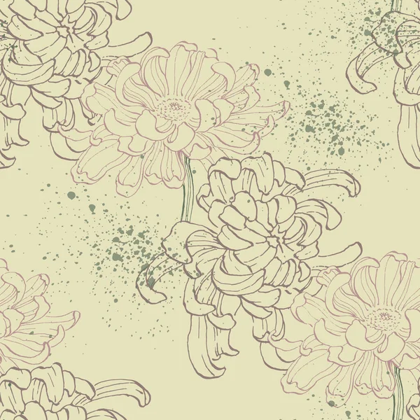 菊とシームレスな花のパターン 夏休みプレゼントやギフト包装紙 包装用 — ストックベクタ