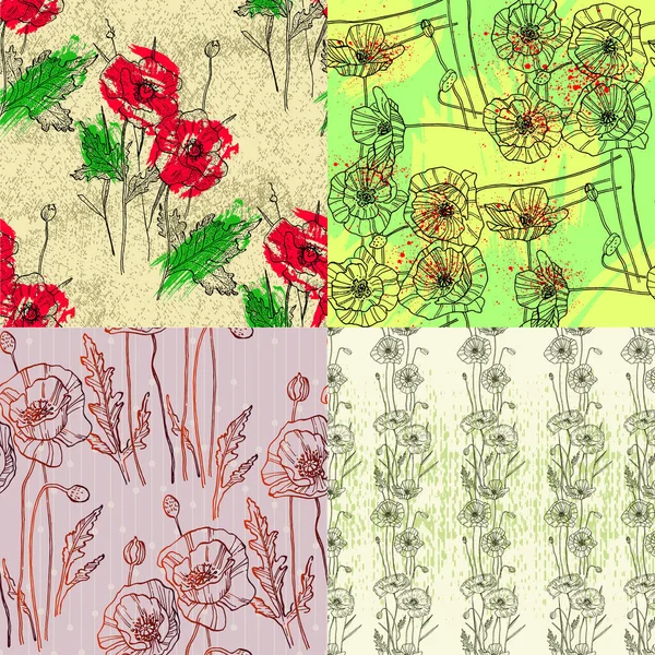 Цветы Мака Цветочные Абстрактные Бесшовные Узоры Векторный Дизайн Различных Сюрфаз — стоковый вектор