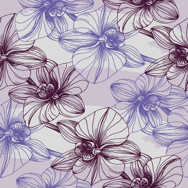 Modèle Sans Couture Dessiné Main Vectoriel Avec Branche Orchidée Stylisée — Image vectorielle