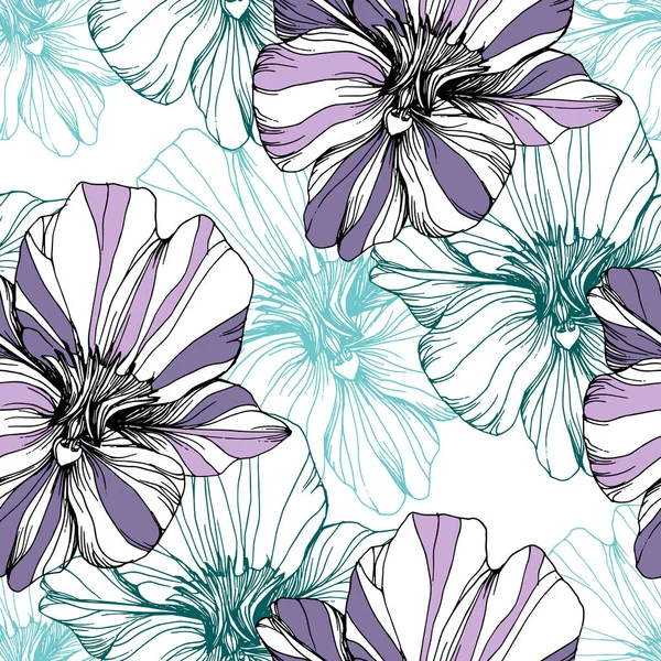 Vector Dibujado Mano Patrón Sin Costura Con Rama Estilizada Orquídea — Archivo Imágenes Vectoriales
