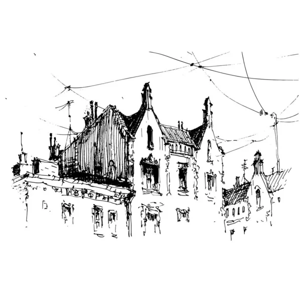 Esboço Rua Rua Cidade Velha Mão Desenhado Estilo Esboço Ilustração —  Vetores de Stock