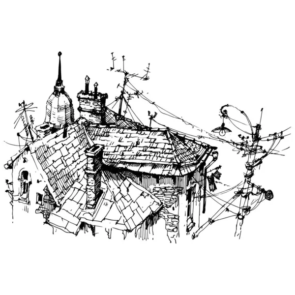 Szkic Ulicy Stare Miasto Ulica Ręcznie Rysowane Stylu Szkic Ilustracja — Wektor stockowy