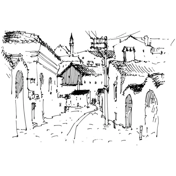 Sketch Street Old City Street Hand Drawn Sketch Style Vector — Stock Vector