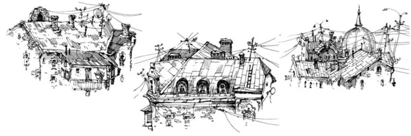 Illustration Style Croquis Dessinée Main Une Ancienne Architecture Art Ligne — Image vectorielle
