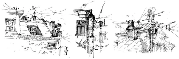 Illustration Style Croquis Dessinée Main Une Ancienne Architecture Art Ligne — Image vectorielle