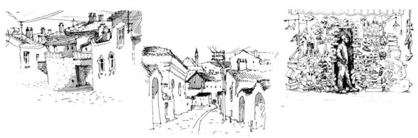 Ручной Рисунок Стиле Эскиза Старой Винтажной Архитектуры — стоковый вектор