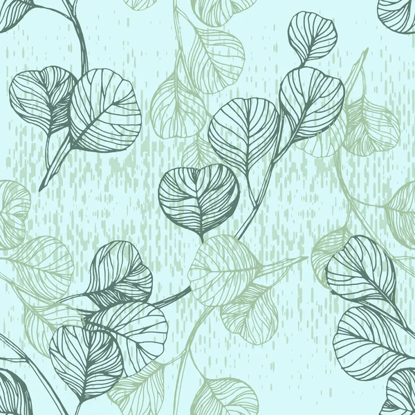 Hojas Eucalipto Sin Costuras Flor Botánica Floral Dibujo Mano Vectorial — Archivo Imágenes Vectoriales