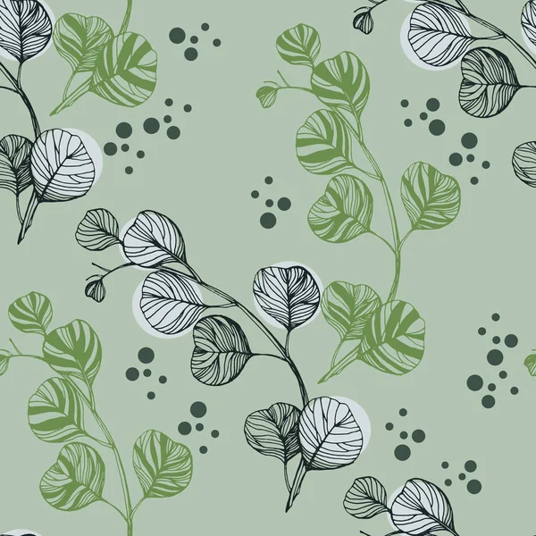 Folhas Eucalipto Sem Costura Floral Flor Botânica Vector Mão Desenho — Vetor de Stock