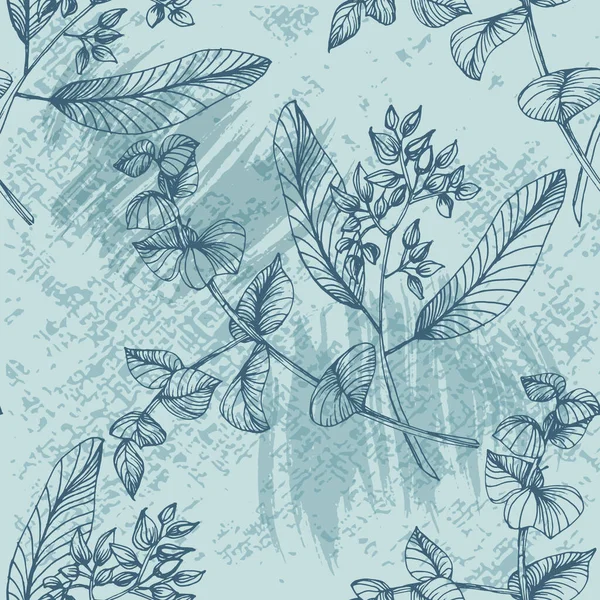 Безшовне Листя Евкаліпта Квіткова Ботанічна Квітка Векторний Малюнок Рук Дикий — стоковий вектор