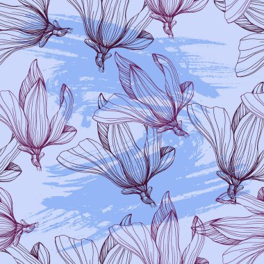 Kusursuz çiçek deseni. Magnolia Çiçekleri ve Yaprakları. Tebrik kartları ve düğün kartları, doğum günü ve diğer tatil ve davetiye kartları için tasarım elementi.