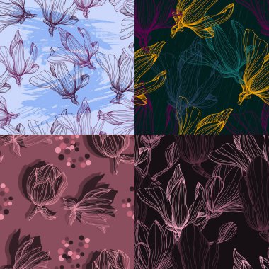 Kusursuz çiçek deseni. Magnolia Çiçekleri ve Yaprakları. Tebrik kartları ve düğün kartları, doğum günü ve diğer tatil ve davetiye kartları için tasarım elementi.