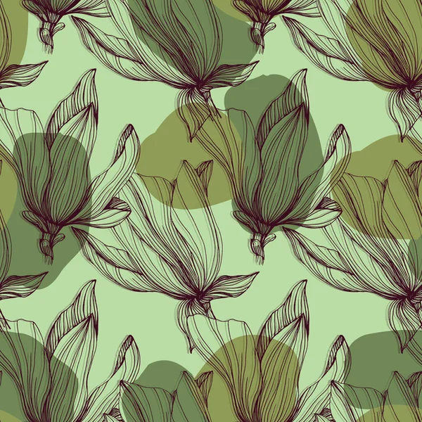 Бесшовный Цветочный Узор Цветы Листья Магнолии Элемент Дизайна Поздравительных Открыток — стоковый вектор
