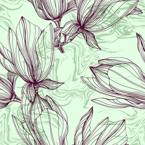 Бесшовный Цветочный Узор Цветы Листья Магнолии Элемент Дизайна Поздравительных Открыток — стоковый вектор