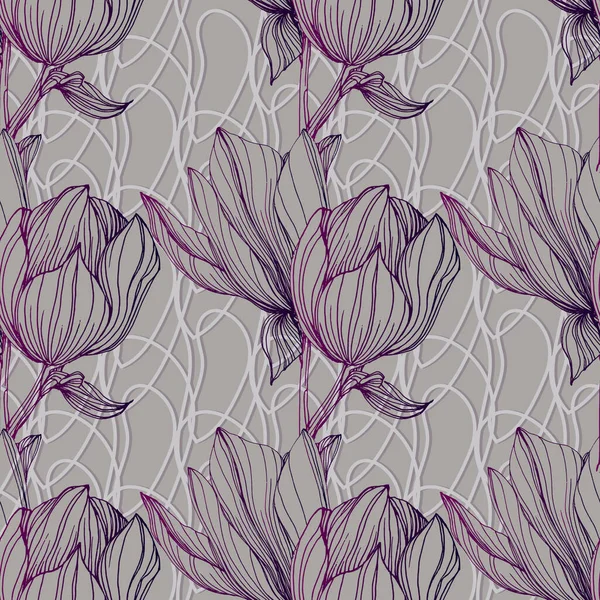 Motif Floral Sans Couture Magnolia Fleurs Feuilles Contexte Élément Conception — Image vectorielle