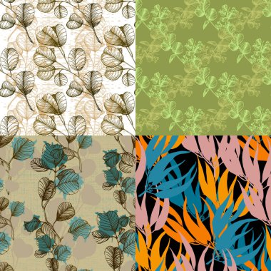 Okaliptüs dikişsiz desen. Çiçekli botanik çiçeği. Kumaş, baskı, kapak, bayrak, davetiye, ambalaj, duvar sanatı için mükemmel bir çiçek arkaplanı.