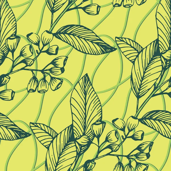 Modèle Sans Couture Eucalyptus Fleur Botanique Florale Vecteur Élégant Fond — Image vectorielle