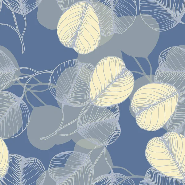 Okaliptüs dikişsiz desen. Çiçekli botanik çiçeği. Kumaş, baskı, kapak, bayrak, davetiye, ambalaj, duvar sanatı için mükemmel bir çiçek arkaplanı.