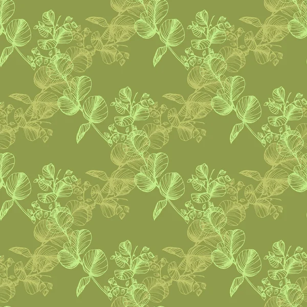 ユーカリのシームレスなパターン 花の植物の花 プリント カバー バナー 招待状 ラッピング 壁アートのためのベクトルエレガントな花の背景 — ストックベクタ