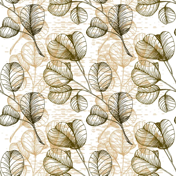ユーカリのシームレスなパターン 花の植物の花 プリント カバー バナー 招待状 ラッピング 壁アートのためのベクトルエレガントな花の背景 — ストックベクタ