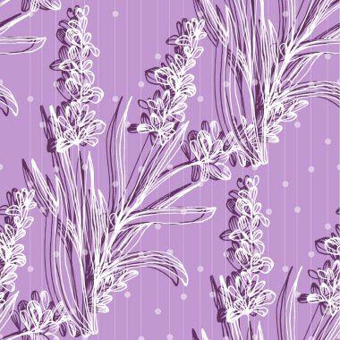 Lavanta desenli lavanta desenli illüstrasyon. Kumaş, kağıt ve diğer yazdırma ve web projeleri için kusursuz desen.